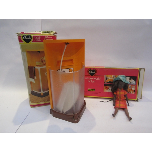 5047 - 1980's Sindy items to include boxed shower, boxed Bed and Bed Clothes and unboxed doll (3)