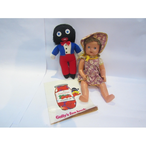 5054 - A soft filled golly, Golly's Fun Book and a vintage doll