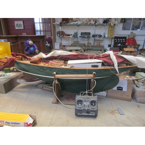 5079 - A large radio control model pond yacht for restoration, 130cm length with lead keel and Sanwa Conque... 