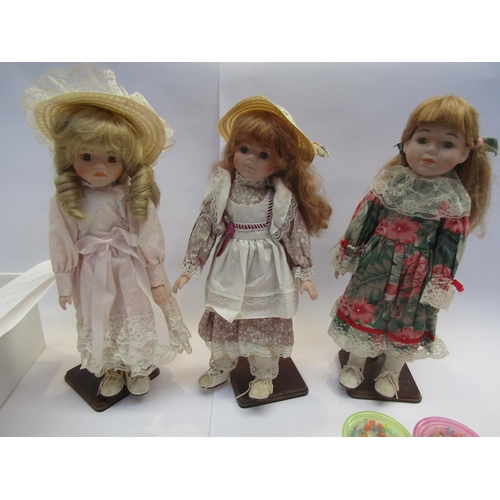 5108 - A collection of dolls including boxed Ashton Drake and Hamilton examples, teddy bear, dolls tea serv... 