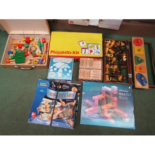 5109 - A collection of wooden toys and games including Chess & Draughts, Readers Digest Playskills Kit, Jen... 