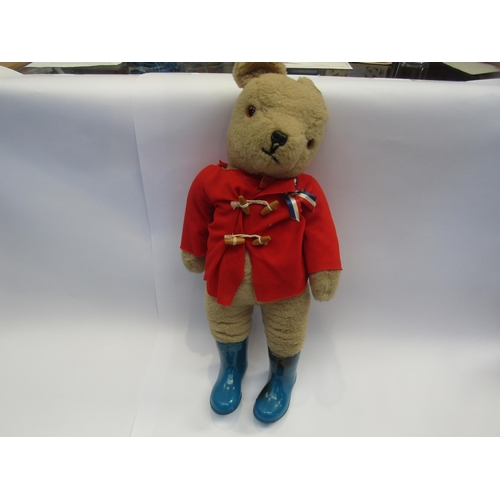 5118 - A 1970's teddy bear dressed as Paddington in red duffel coat and blue Wellington boots              ... 