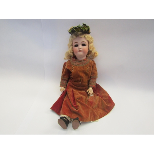 5129 - A Simon & Halbig 1349 Jutta bisque head girl doll with blonde wig, sleepy eyes, pierced ears and ope... 