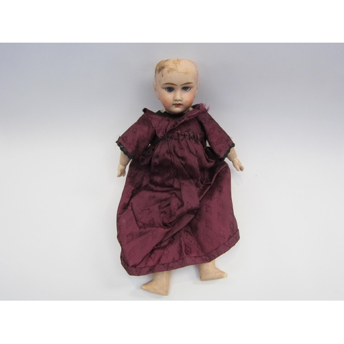 5136 - A J. Verlingue French bisque head doll with fixed blue glass eyes and open mouth, on jointed wooden ... 