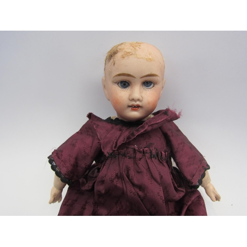 5136 - A J. Verlingue French bisque head doll with fixed blue glass eyes and open mouth, on jointed wooden ... 