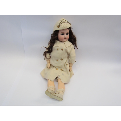 5137 - An Armand Marseille bisque head doll with blue sleepy eyes, open mouth showing four teeth, brown wig... 