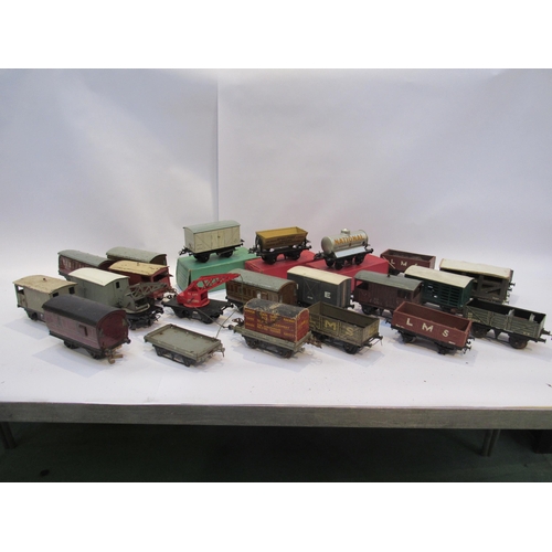 5248 - A collection of play worn 0 gauge model railway rolling stock including kit built wooden and Hornby ... 