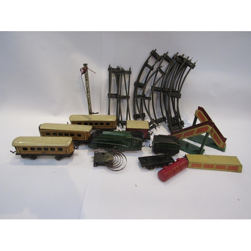 5249 - Assorted 0 gauge model railway items including clockwork Golden Fleece locomotive, wagons and track