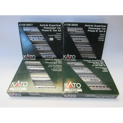 5307 - Four boxed Kato N gauge Amtrak four car passenger sets to include nos. 106-3505, 106-3507, 106-3515 ... 