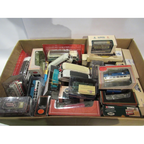 5173 - A collection of mostly boxed/cased diecast buses, coaches and trains including Corgi, EFE, Atlas Cla... 