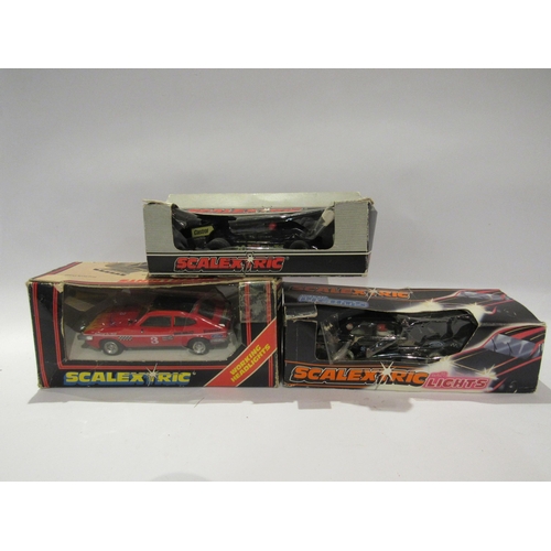 5217 - Three boxed Scalextric slot racing cars to include C106 World WR5 Blue Formula 1 Car, C118 Ford Esco... 