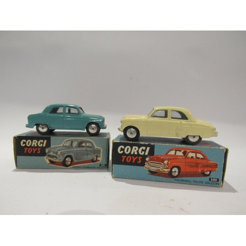 5231 - Two boxed Corgi Toys diecast cars to include 201 Austin Cambridge Saloon and 203 Vauxhall  Velox Sal... 