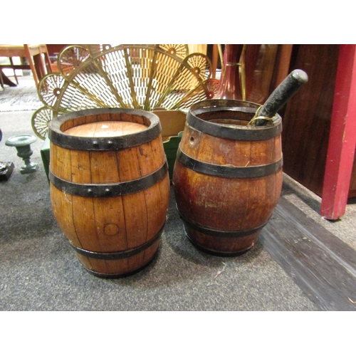 1093 - Two small oak barrels and a club