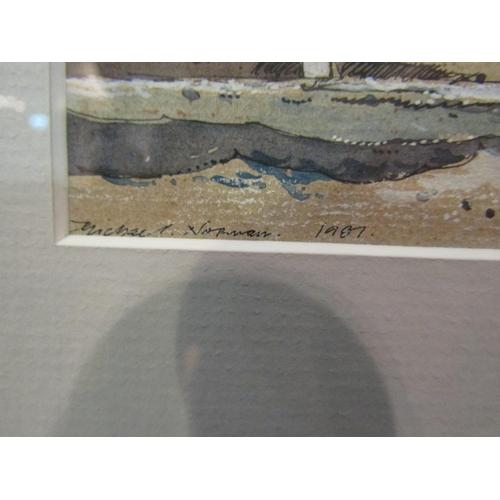 1102 - MICHAEL NORMAN R.C.M.A.: Marine scene, signed, watercolour wash, 12cm x 18cm image size  (E)  £20-30