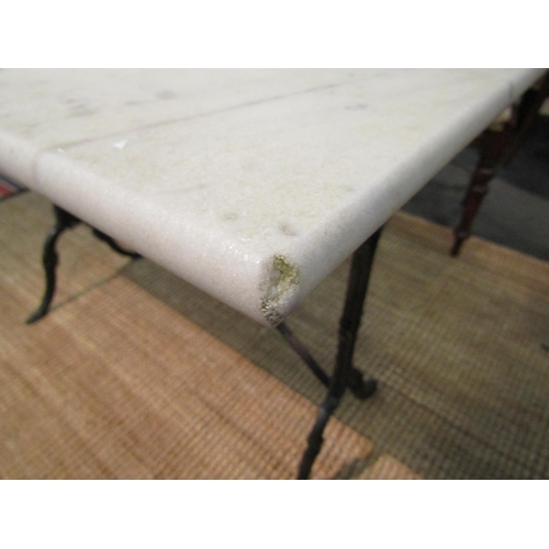 1109 - A French baker's/patisserie table, wrought iron base with solid marble top, 71cm high x 100cm long x... 