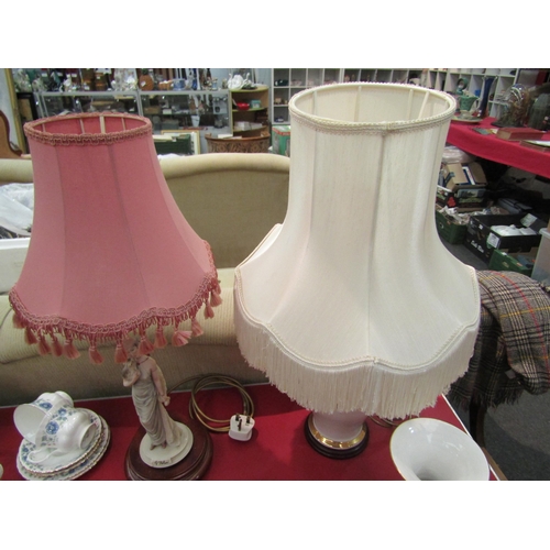 1163 - Two lamps, one with matching vase, and a figure of newly married couple   (E)  £10-20