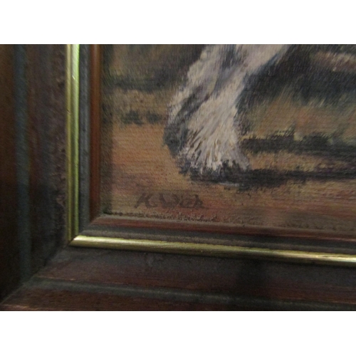 1435 - K.WICK: An oil on board of a Suffolk Punch horse, signed lower left, 17cm x 2cm image size   (E)  £1... 