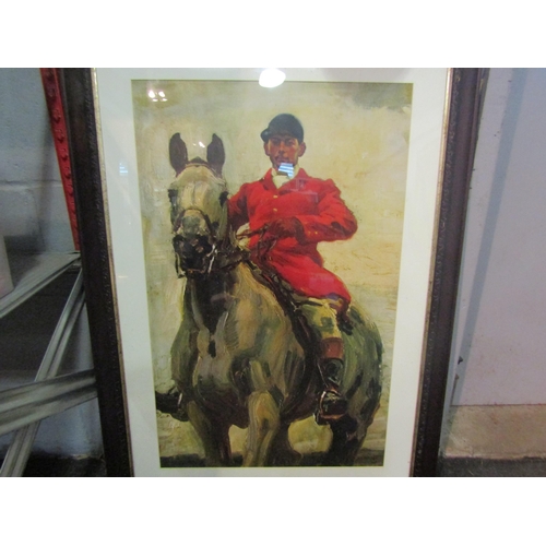 1280 - After Sir Alfred Munnings, a huntsman on horseback print together with a smaller example