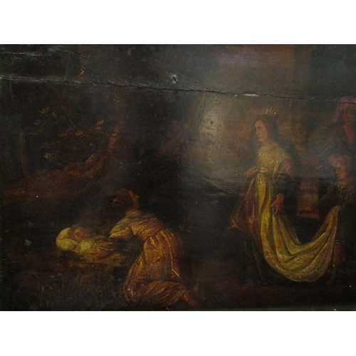 1091 - An early 18th Century oil on panel of Biblical scene, 51cm x 69cm    (R)  £250