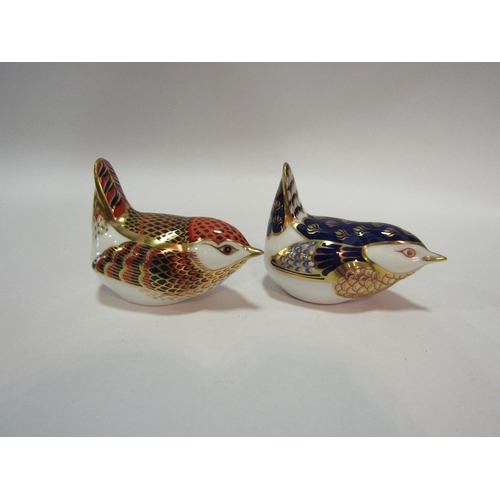 1368 - Two Royal Crown Derby Imari bird form paperweights, silver and gold stoppers