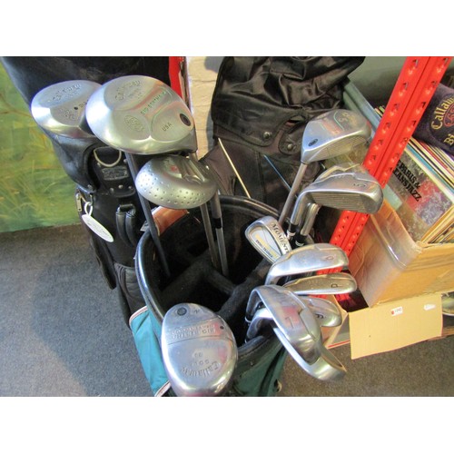 1231 - Three golf bags with clubs