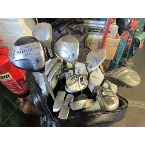 1231 - Three golf bags with clubs