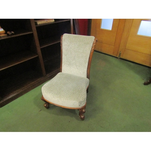 4015 - Circa 1860 a walnut bedroom chair with light blue/grey upholstery the carved acanthus leaf scroll ba... 