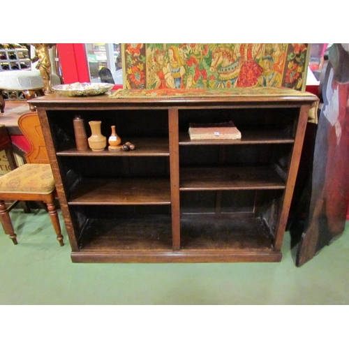 4034 - A circa 1700 revival oak side by side height adjustable bookshelf on a plinth base, 104cm high x 138... 