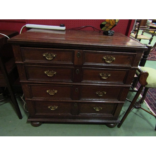 4074 - An 18th Century and later oak chest of small proportions, the four drawers with geometric mouldings ... 