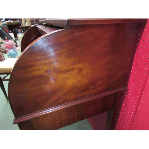 4098 - An Edwardian crossbanded mahogany cylinder bureau the fitted interior with brushing slide writing ta... 