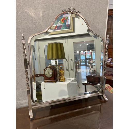 4121 - A silver plated dressing chest bevel edge tilting mirror the raised finials over square and twisted ... 