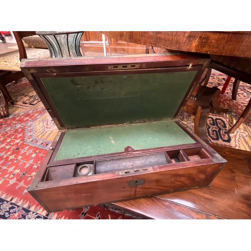 4129 - A 19th Century military campaign writing box with brass mounts and fitted interior, the lid inscribe... 