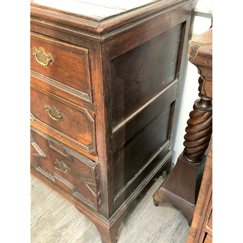 4143 - A 17th Century oak chest of two over two drawers with geometric moulding, later bracket feet, 92cm h... 