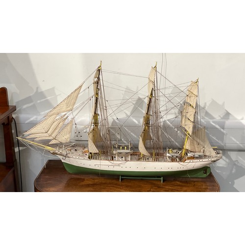 4203 - A 20th Century hand-built model of the Tall Ship Danmark, 57cm x 102cm