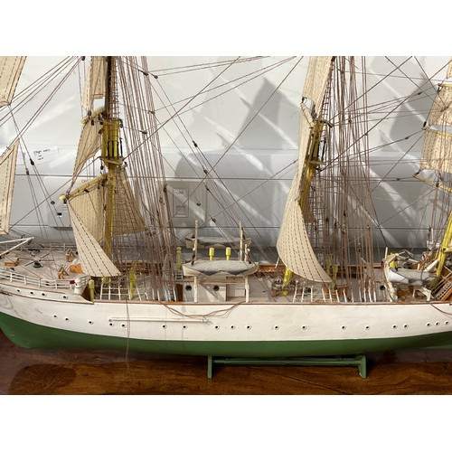 4203 - A 20th Century hand-built model of the Tall Ship Danmark, 57cm x 102cm