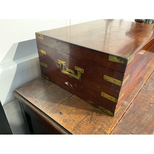 4249 - A George III mahogany campaign storage box with brass fittings and inset handles, 20cm high x 57cm w... 