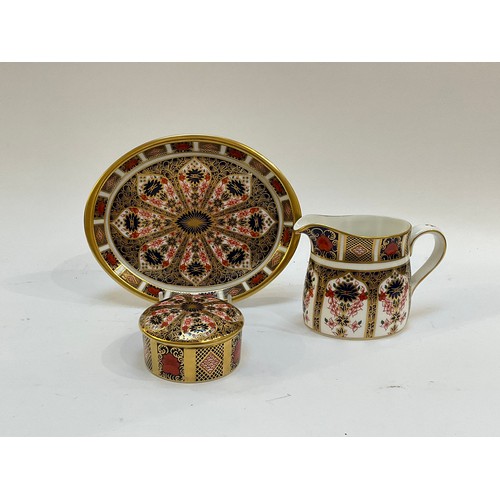 4278 - Three Royal Crown Derby Imari items, jug, oval dish and lidded trinket box