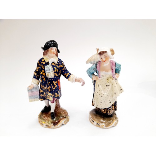 4307 - A pair of early 19th Century Derby porcelain figures, a lady with a basket and a gentleman ticket se... 