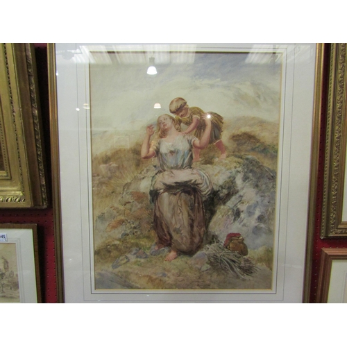 4046 - PAUL FALCONER POOLE R.A. (1807-1879): Woman and child with bundle of sticks on path. Watercolour. Un... 