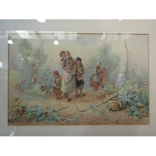 4050 - A 19th Century English School watercolour depicting berry pickers and children. Monogrammed F.M. Fra... 