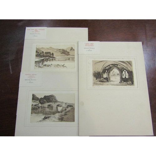 4088 - Three drypoint etchings by C. Dickens (20th Century), Blae Tarn and Langdale Pikes, Eamont Bridge, P... 