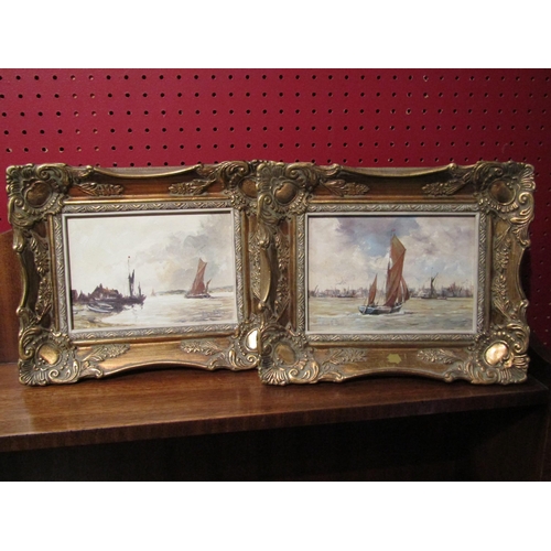 4101 - ARTHUR A. PANK: Suffolk barges off the coast and on a waterway. A pair of oils on artist's board. Bo... 