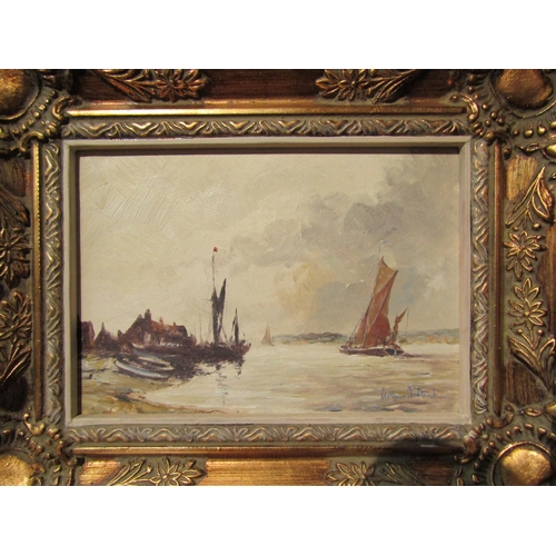 4101 - ARTHUR A. PANK: Suffolk barges off the coast and on a waterway. A pair of oils on artist's board. Bo... 