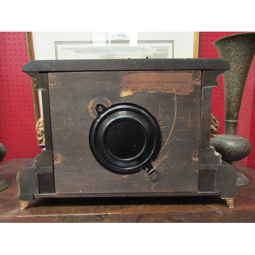 4141 - An ebonised mantel clock, eight-day, half hour strike, cathedral gong, made by The Sessions Clock Co... 