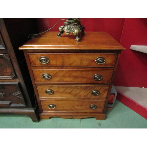 4146 - A satin walnut chest of three drawers on a shaped plinth base, 69cm high x 62cm wide x 41.5cm deep  ... 