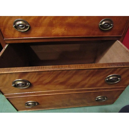 4146 - A satin walnut chest of three drawers on a shaped plinth base, 69cm high x 62cm wide x 41.5cm deep  ... 