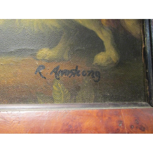 4275 - R. ARMSTRONG: An oil on canvas of a King Charles Spaniel. Signed lower right. Framed. Image size 19.... 