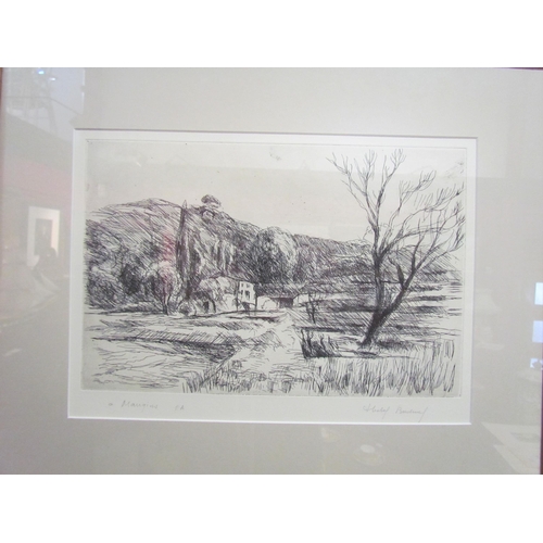 4083 - Michel Baduel (French artist): A drawing of Mangins, pencil signed and titled to border, framed and ... 