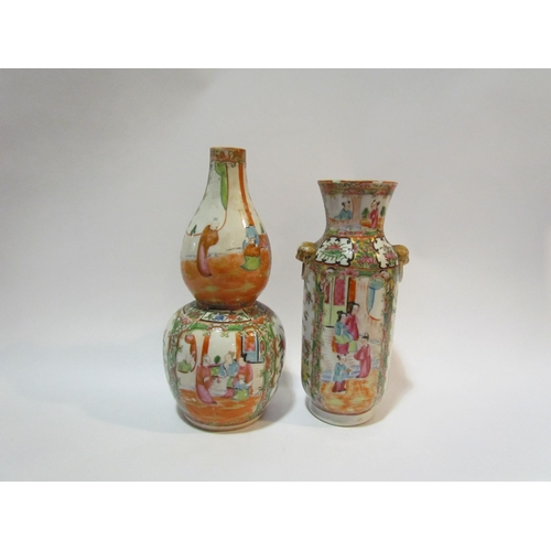 4209 - Two Oriental famille rose vases, one of gourd form, the other with chips to rim. 28.5cm and 25cm hig... 