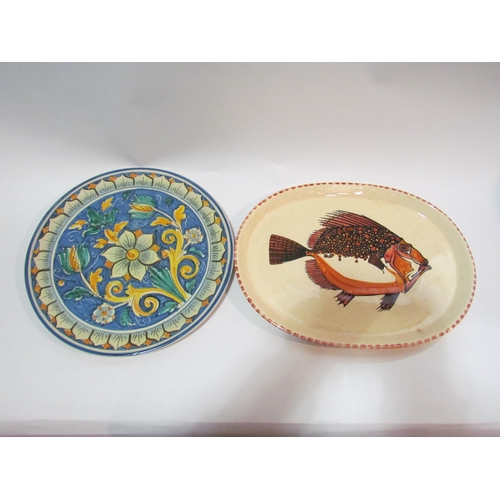 4282 - Four mixed pottery items including Honiton pottery fish decorated serving plate and Continental flor... 